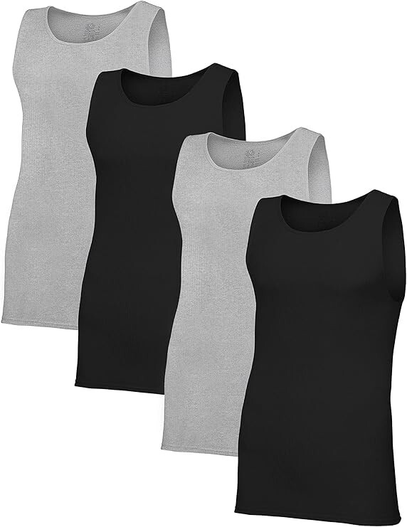 Fruit of the Loom Men&rsquo;s Ribbed Assorted Tank Top A-Shirts 4-Pack Small to 3X