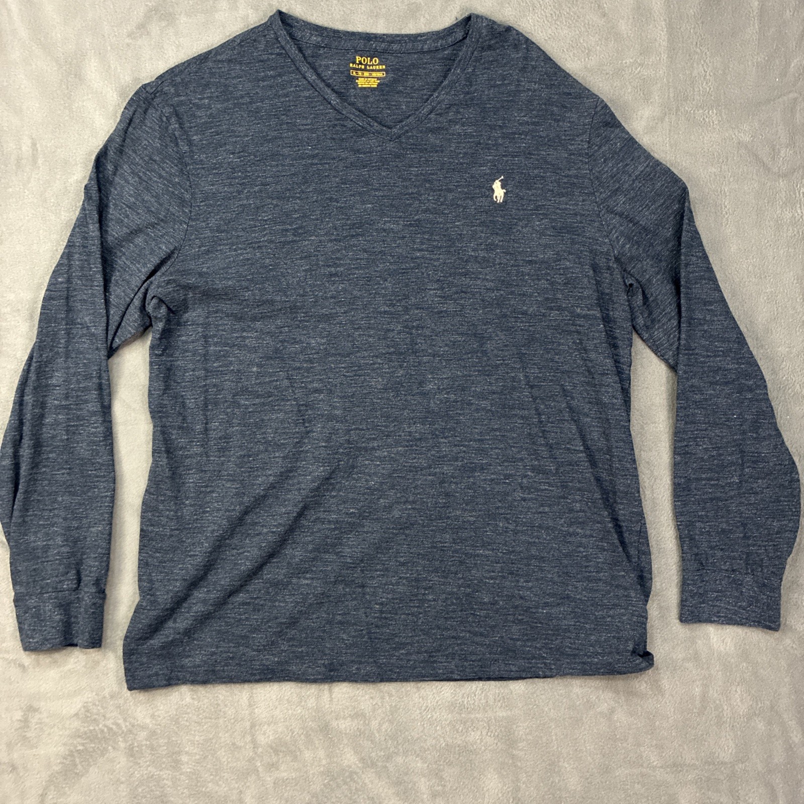Polo Ralph Lauren Shirt Mens XL Blue V-Neck Long Sleeve Pony Cotton Tee