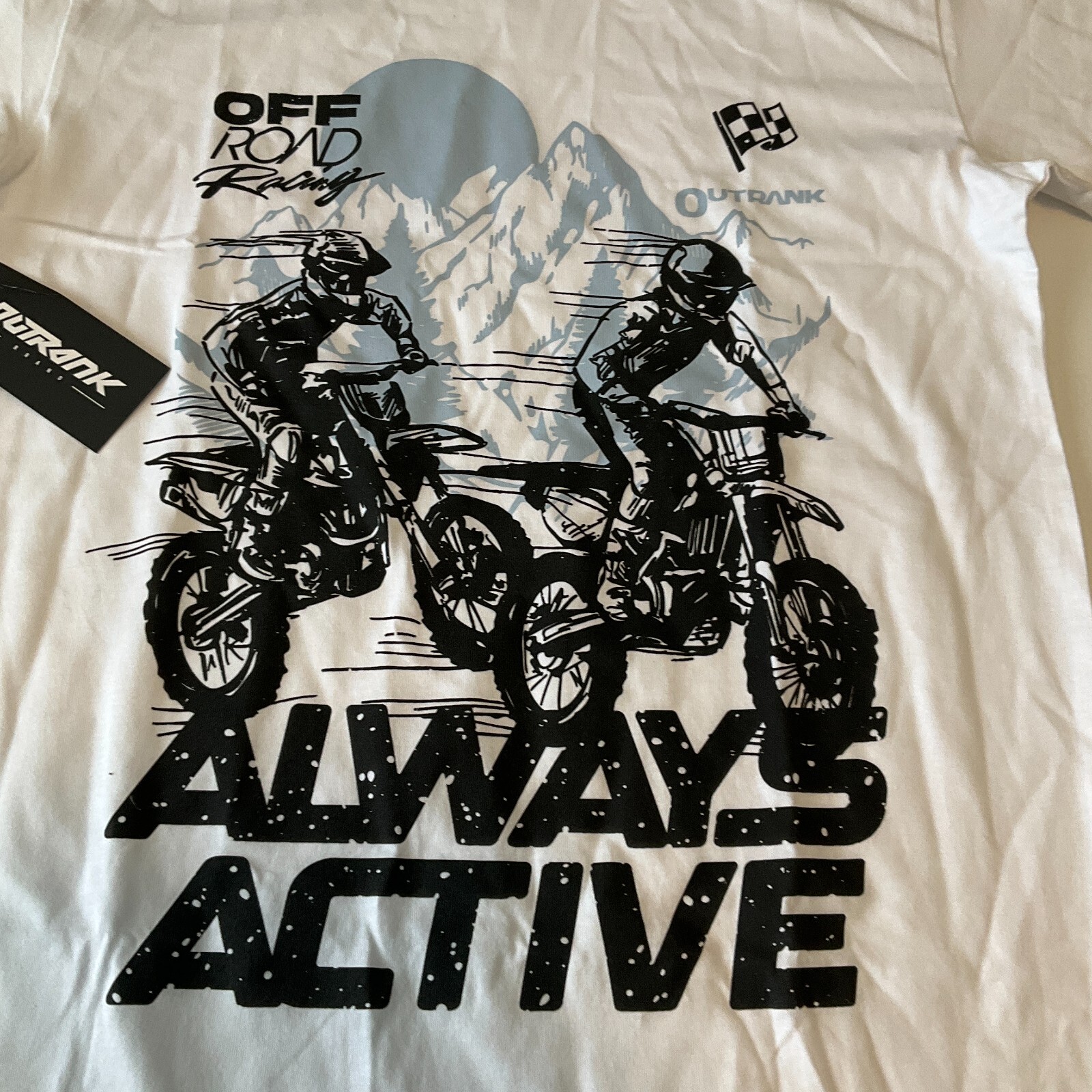 Outrank Always Active Short Sleeve T Shirt Mens Size XL White Racing Graphic