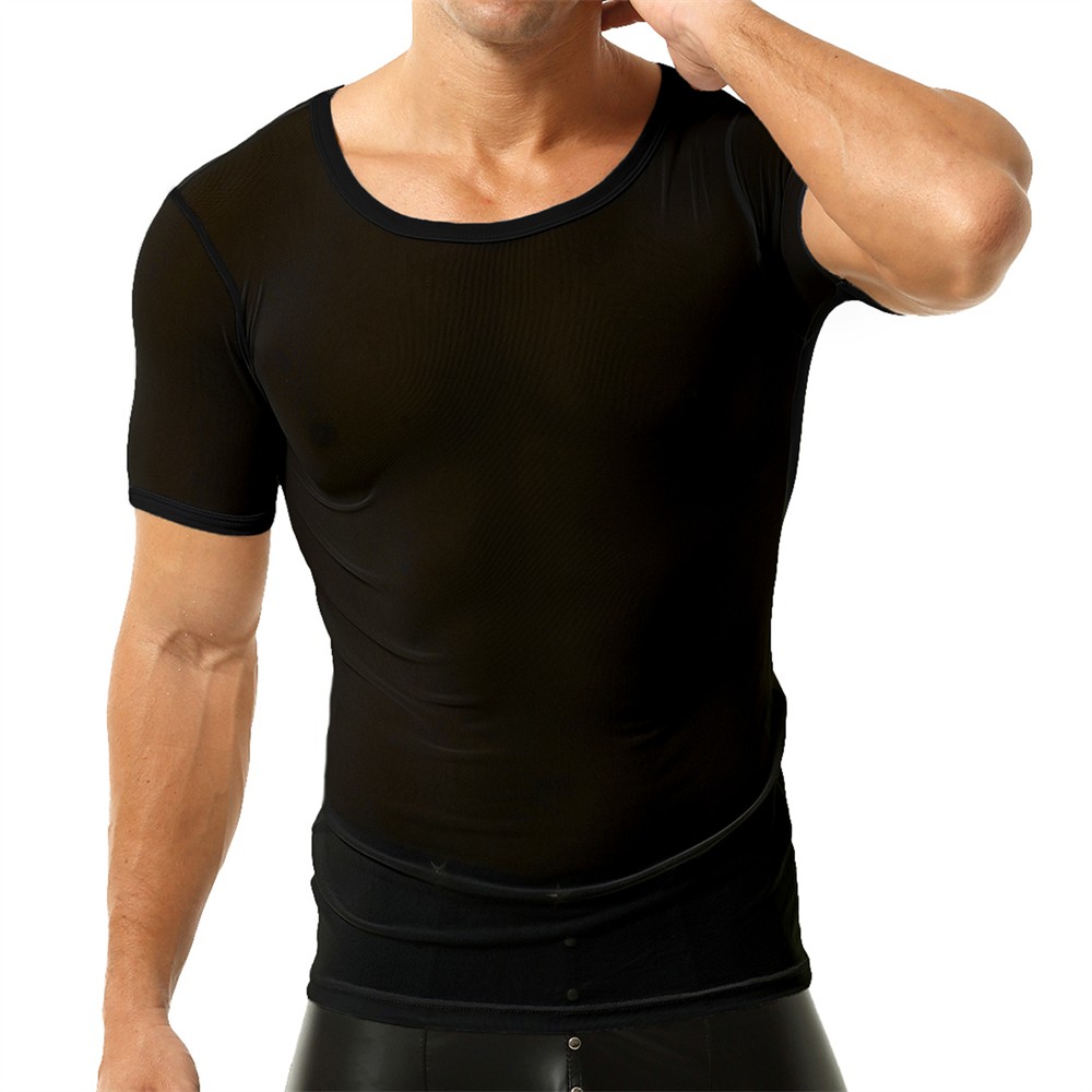 Men&rsquo;s Sheer Mesh See Through Short Sleeve T-Shirt Tops Undershirts Daily Sports