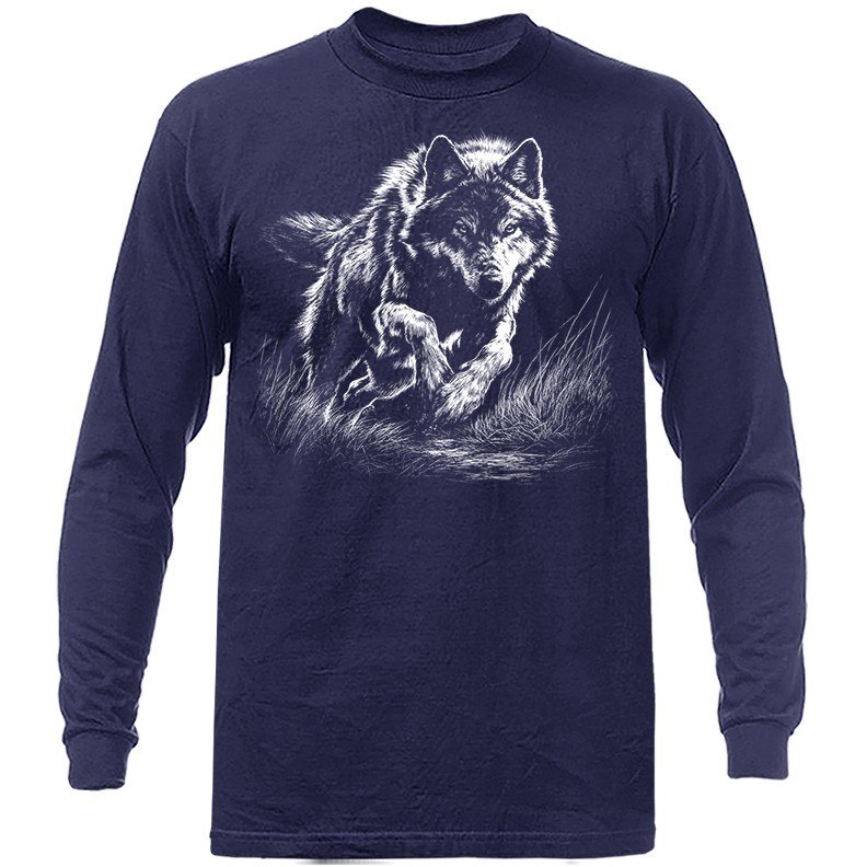 Wild Running Wolf Wilderness Forest Outdoor Wildlife Nature Long Sleeve T-Shirt