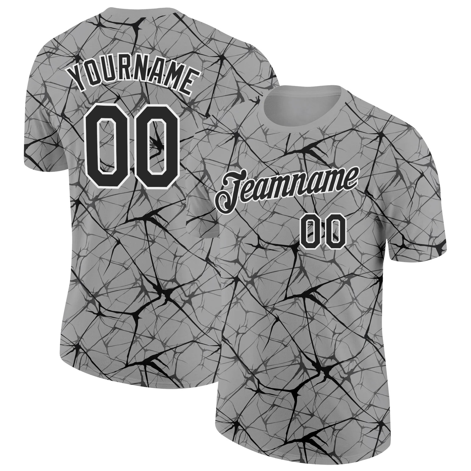 Custom Gray Black Abstract Crackle Sports Tee Personalized Team Jersey Gift