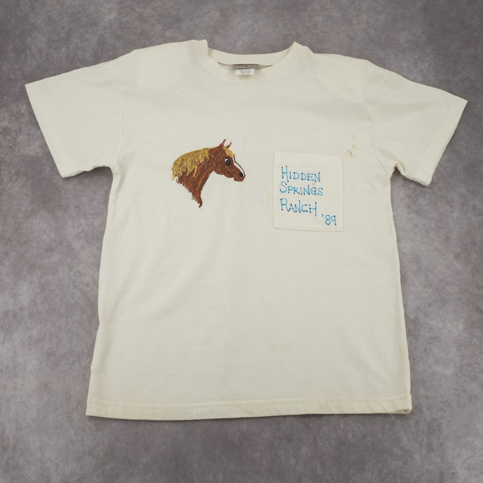 Vintage 1989 Hidden Springs Ranch Hand Painted Horse Tee White Cotton Men M