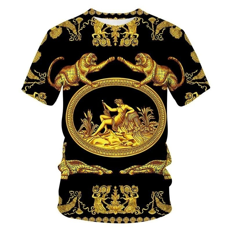 Luxury Baroque Style 3D Print Men&rsquo;s T-shirts Fashion Round Neck Short Sleeve.