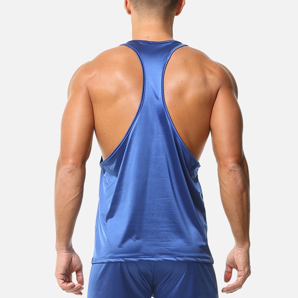 Men Sleeveless Tank Top Glossy Oil Shiny Gym Shirt Sports Running Vest
