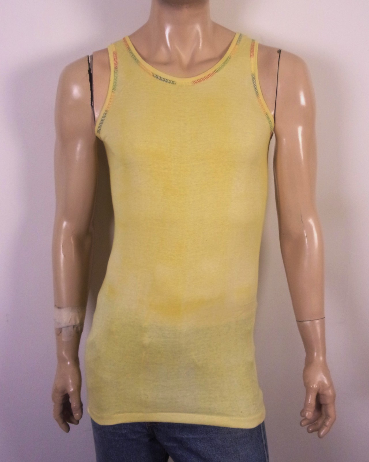 vintage 70s Cal-Cru NWOT Tank Top T-Shirt Rainbow Stitch soft thin USA sz L