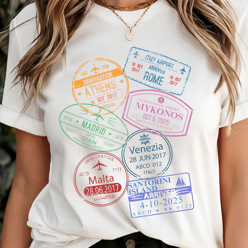 World Traveler Passport Stamps Comfort Tee