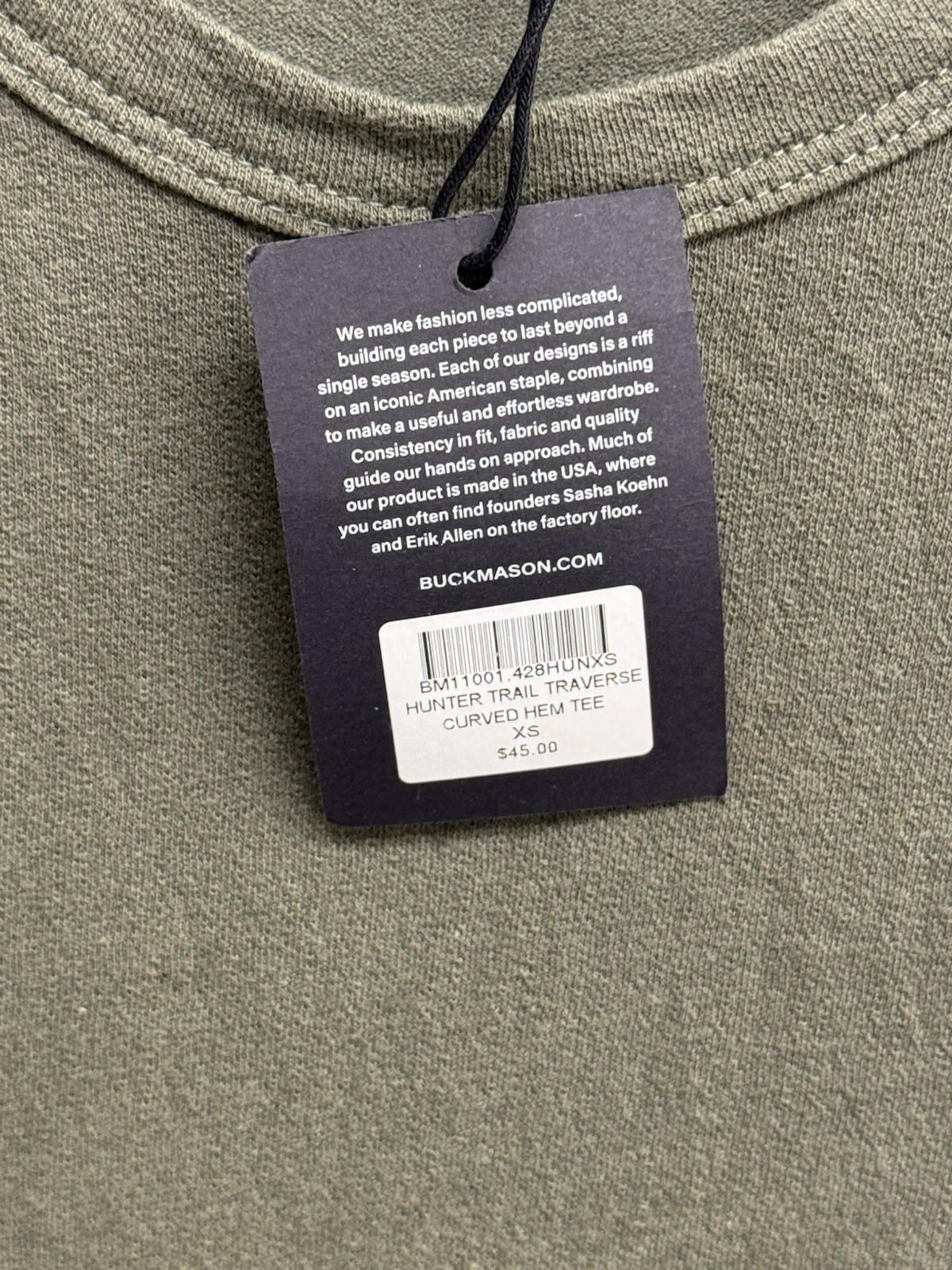 Buck Mason Trail Traverse Curved Hem T-Shirt Mens XS Hunter Green New*