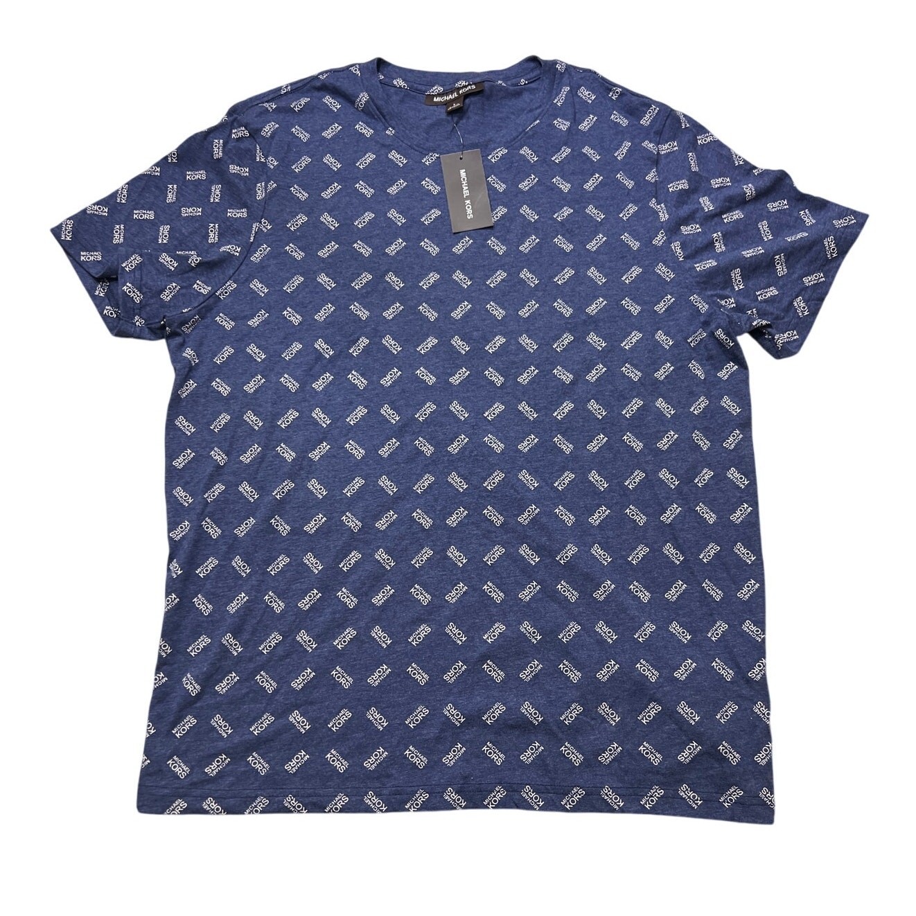 Michael Kors Men&rsquo;s Allover Print Indigo Blue White Shirt Tee Size Large L New