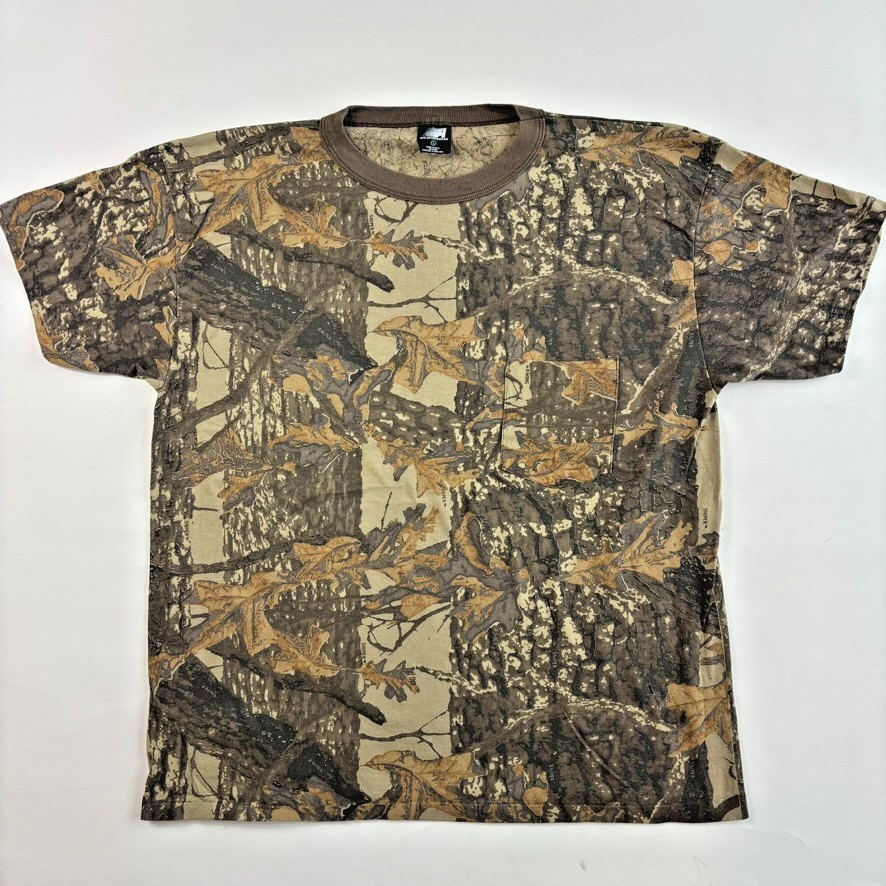 Vintage Ace Sportswear Single Stitch Sniper Camo Mens T-Shirt L Brown Ringer 80s
