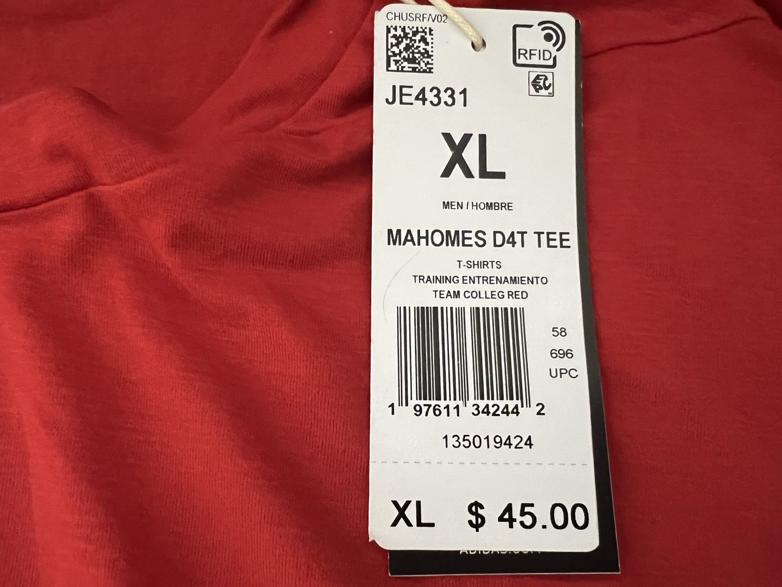 $45 ADIDAS x Patrick Mahomes D4T Tee Shirt Men XL EXTRA LARGE Red KC Chiefs NEW