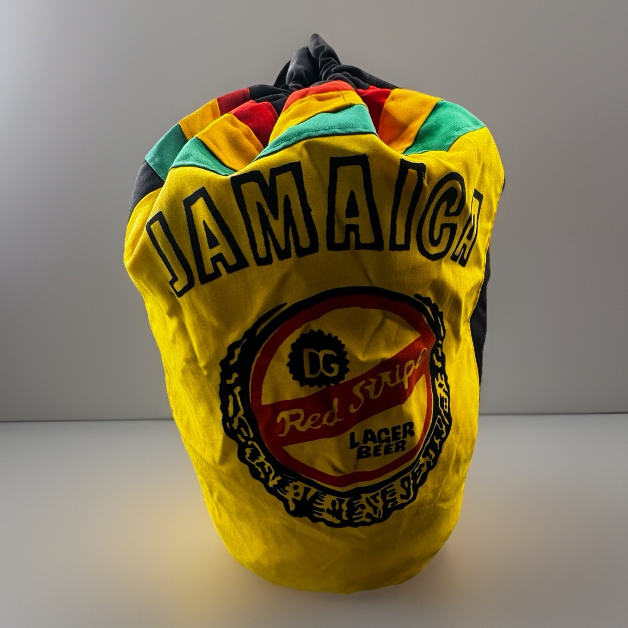 Vintage Jamaica Red Stripe Beer Rasta Reggae Drawstring Festival Bag -530