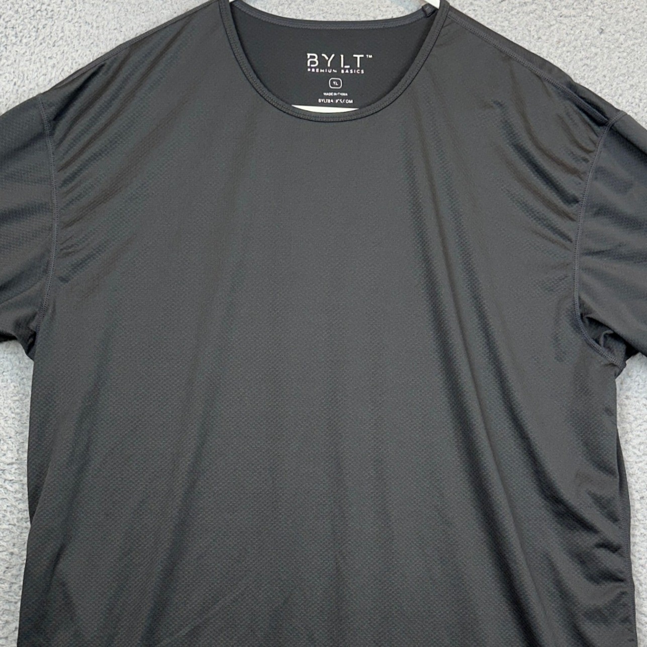 BYLT Premium Basics T-Shirt Mens XL Charcoal Grey Drop-Cut Mesh Performance Tee