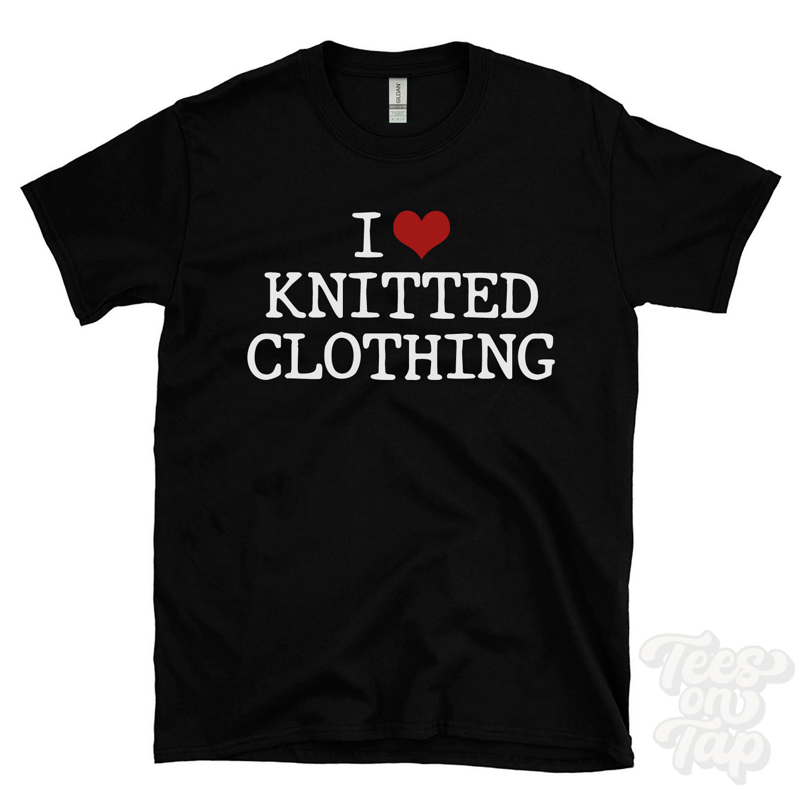 I LOVE KNITTED CLOTHING T-SHIRT heart knitting handmade textile fabric craft diy