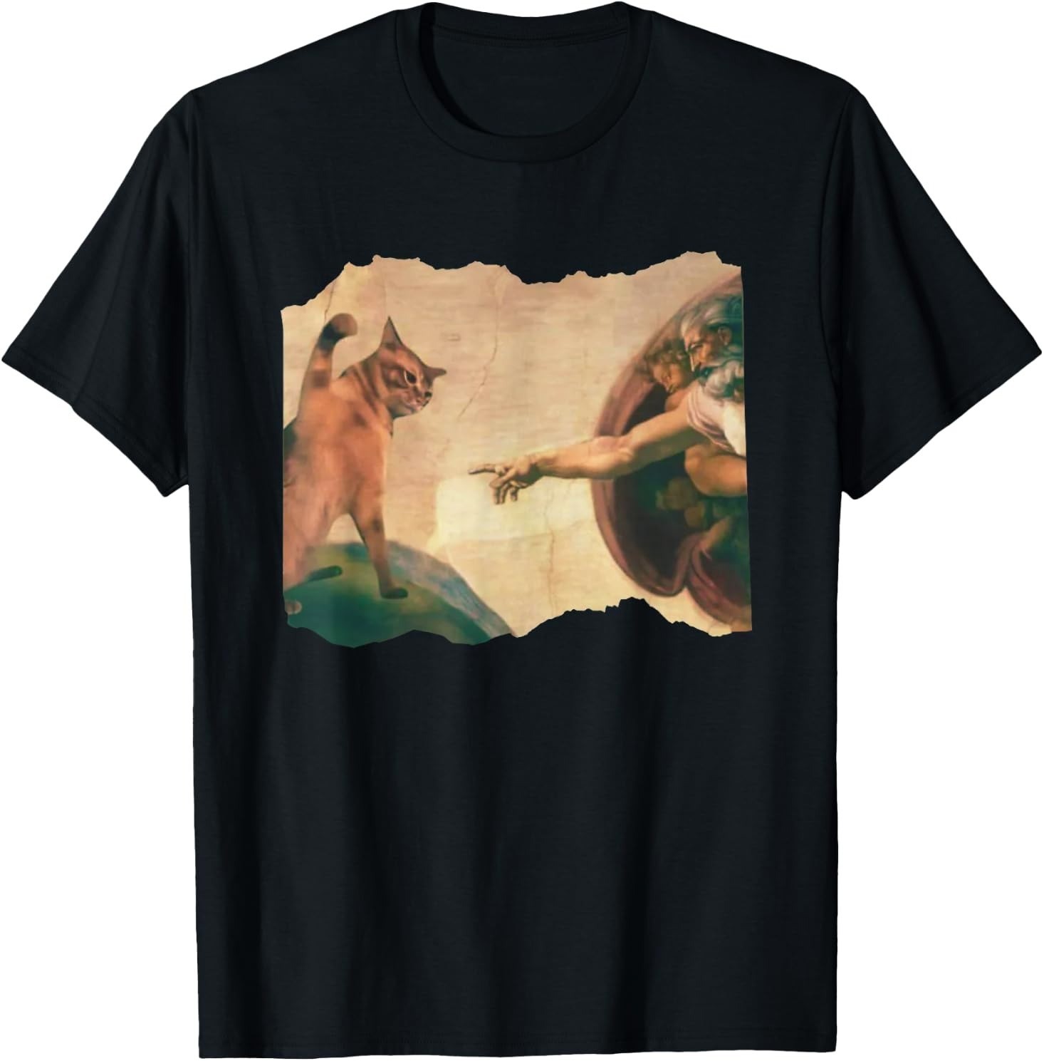 Cat Swatting God&rsquo;s Hand Tee, Funny T-Shirt for Men and Women