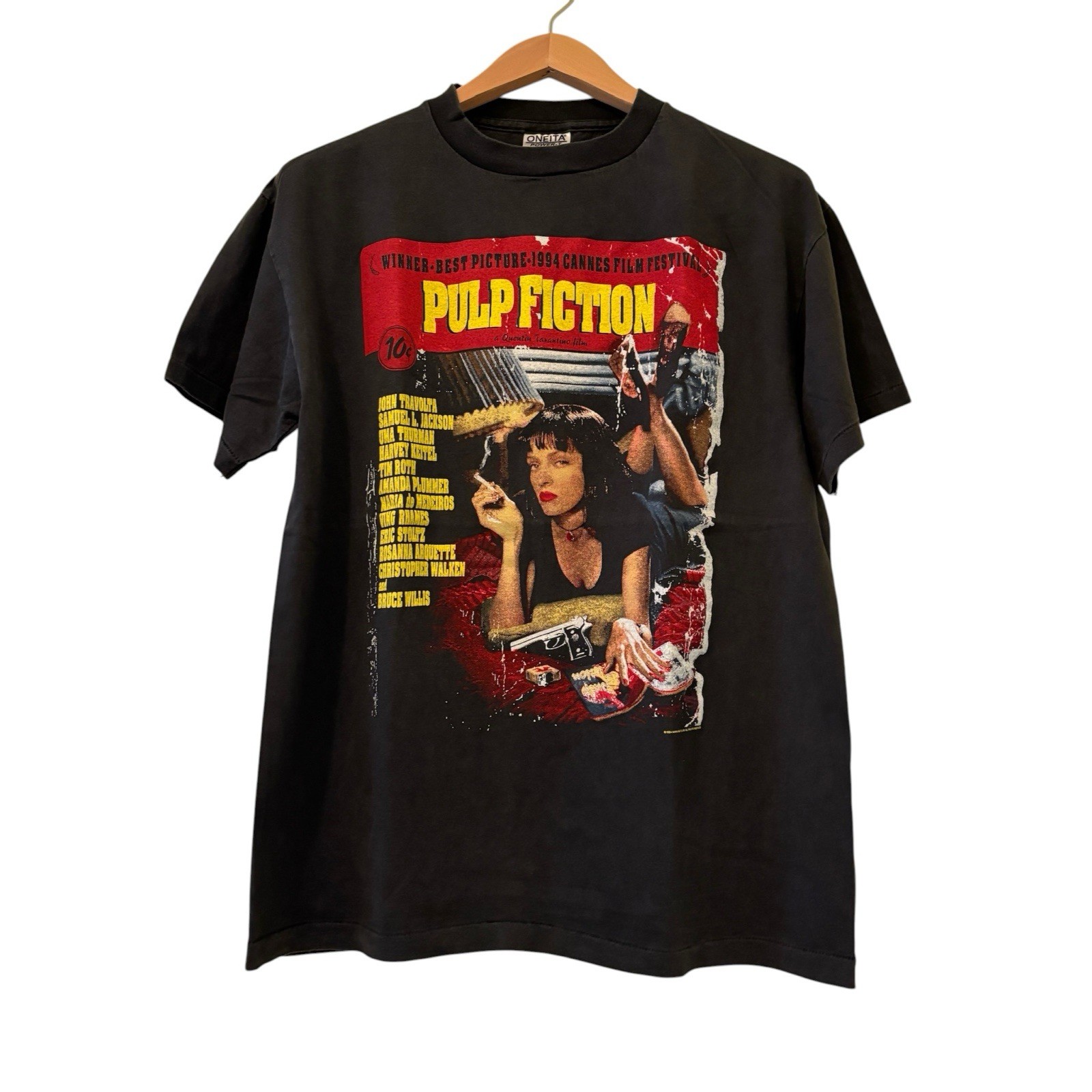 Vintage PULP FICTION REPRINT 1994 Movie Promo Uma Thurman T-shirt Size Large