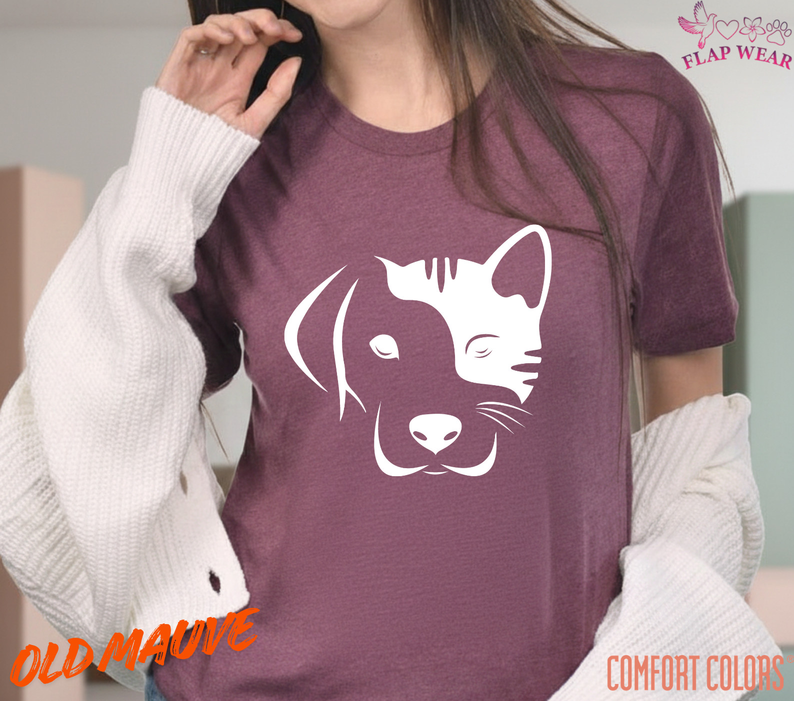 Dog and Cat Split Face T-Shirt – Minimalist Pet Lover Graphic Tee – Cute Dog Cat