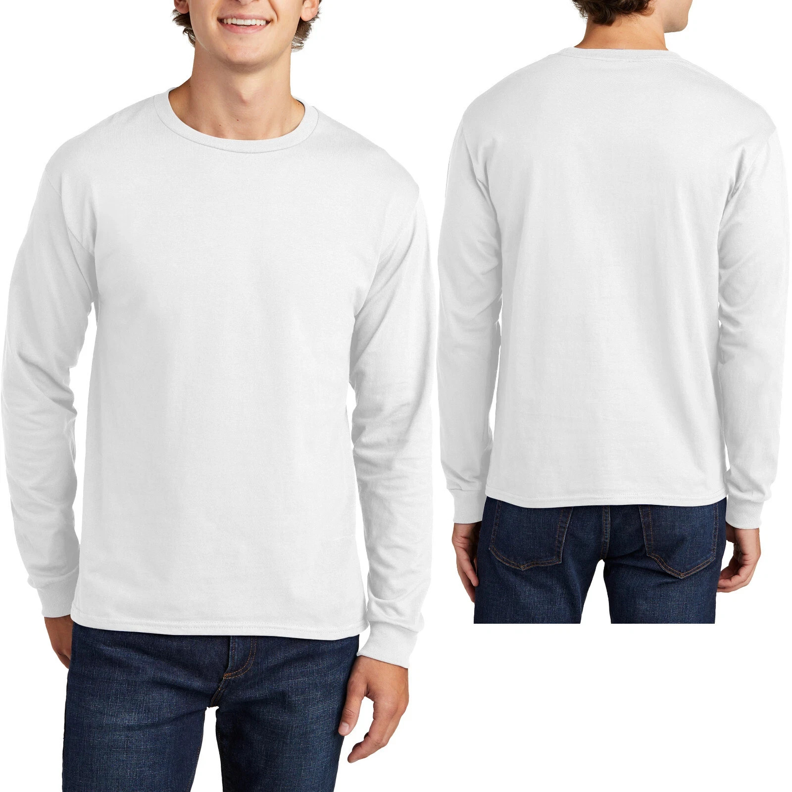 Hanes 2PK ComfortWash Long Sleeve Tearaway Tee White Soft Garment-Dyed Cotton 3X