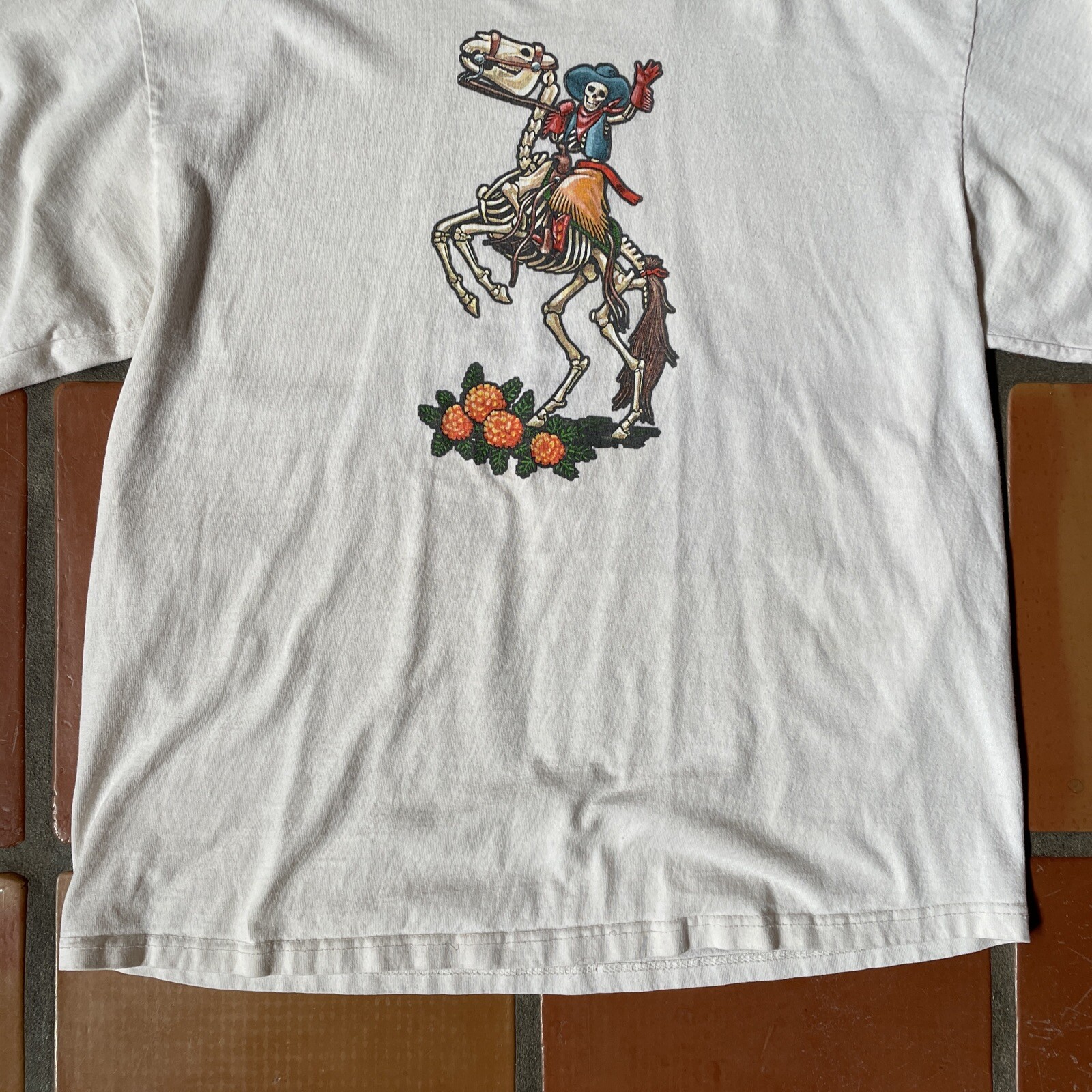 Cotton Deluxe Mens XL Made In USA Skeleton Cowboy On Horse Long Sleeve T-Shirt