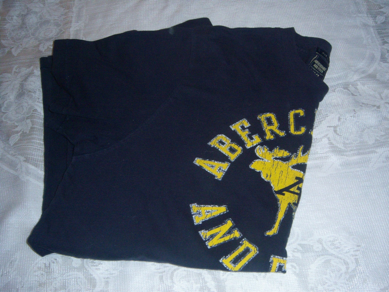 Abercrombie & Fitch Mens Muscle Fit T-Shirt Navy Yellow Logo LARGE Moose sz XXL