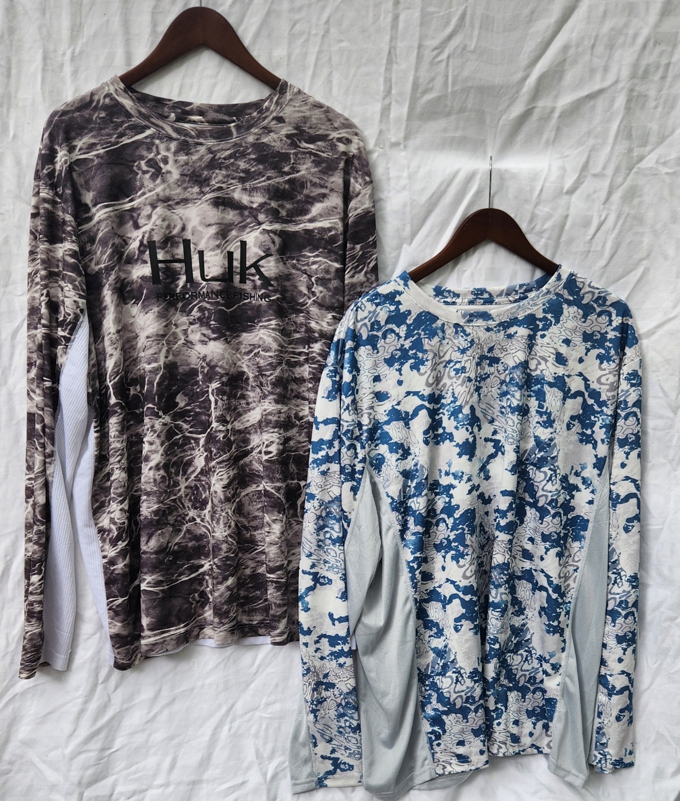 Huk Men&rsquo;s XXL L/S Performance Fishing Shirts Black Camo & Blue Camo Lot 2
