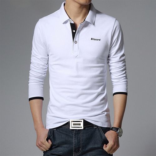 Letter Print Polo Shirt – Men&rsquo;s Long Sleeve Slim Fit Tees Hip Hop Top Fashion