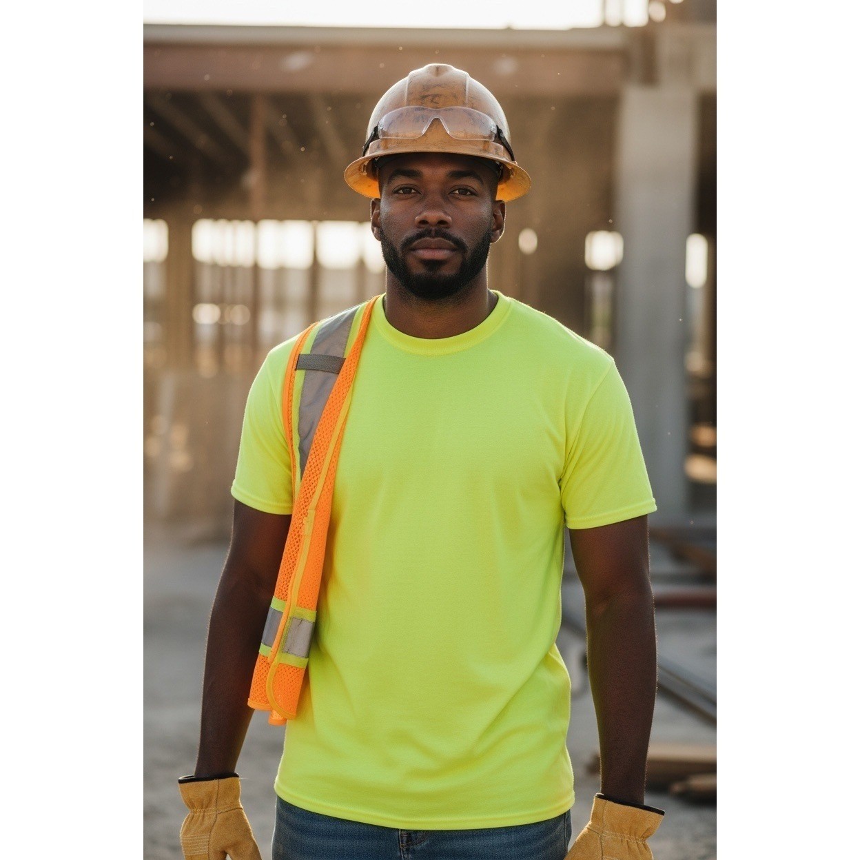 Hi Viz Yellow 4 pack Medium Safety Cotton Blend Summer Workwear Construction