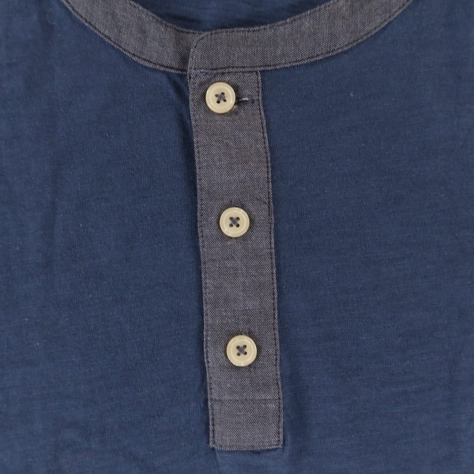 Gap Shirt Mens L Blue 100% Cotton Henley Short Sleeve Contrast Collar