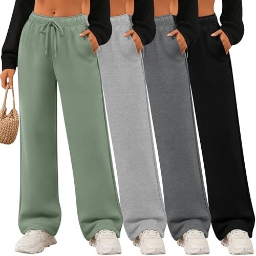4 Pack Women&rsquo;s Wide Leg Sweatpants Drawstring Lounge Joggers Women Straight XXL