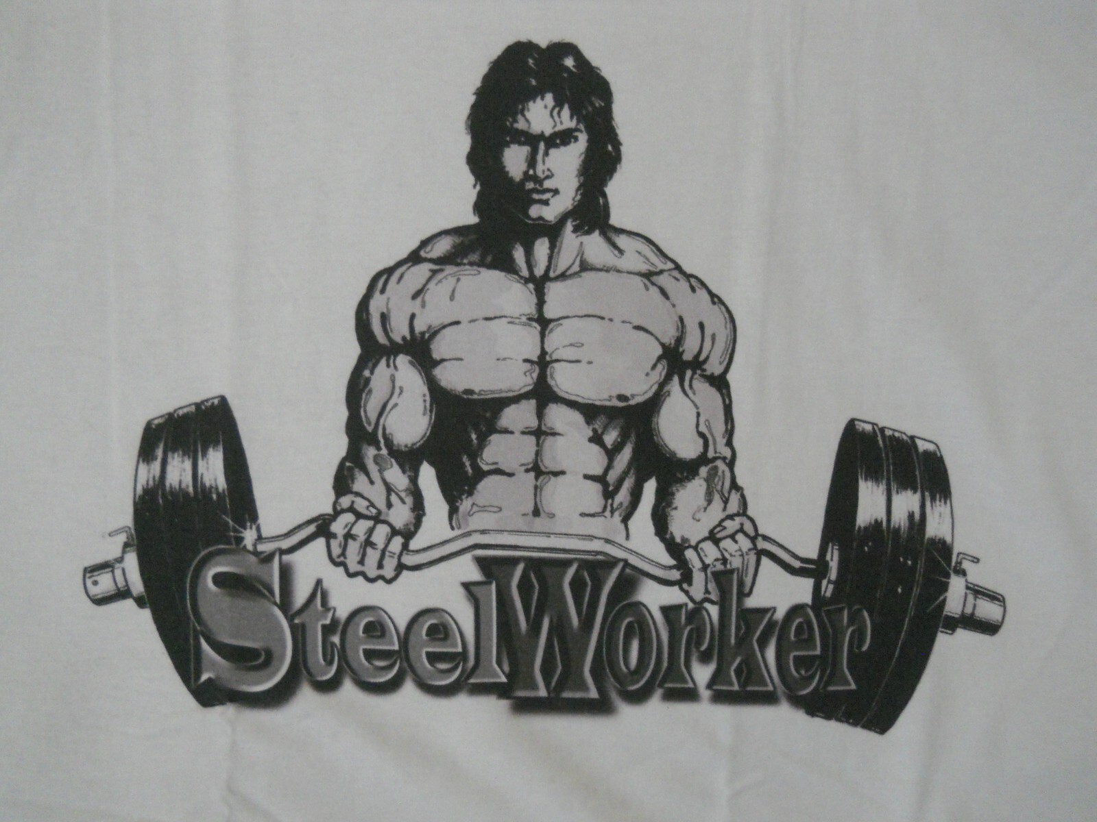NEW STEEL WORKER : « DTG » PRINT On 100% COTTON WHITE T-SHIRT LARGE