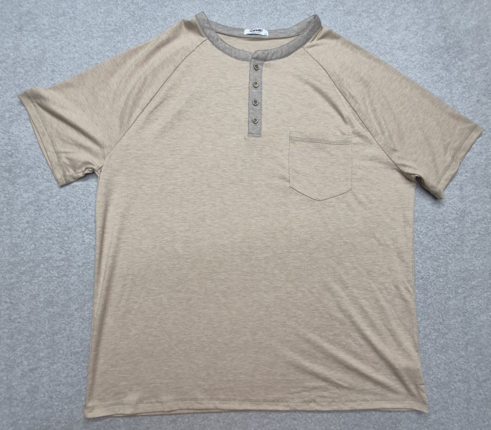 Coofandy Men&rsquo;s XXL Khaki Oatmeal Heather Short Sleeve Henley Stretch Shirt
