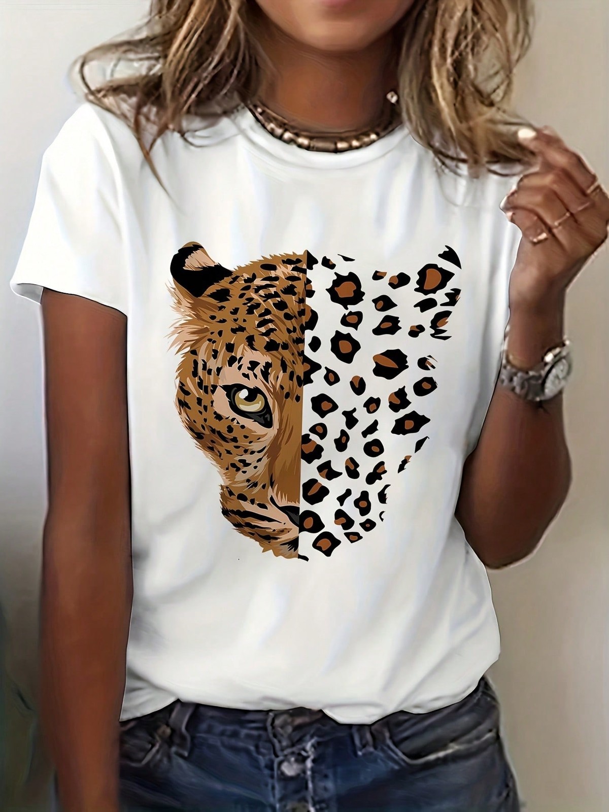 Women&rsquo;s Vintage Leopard Tiger Animal Print TShirt – Short Sleeve Casual Top