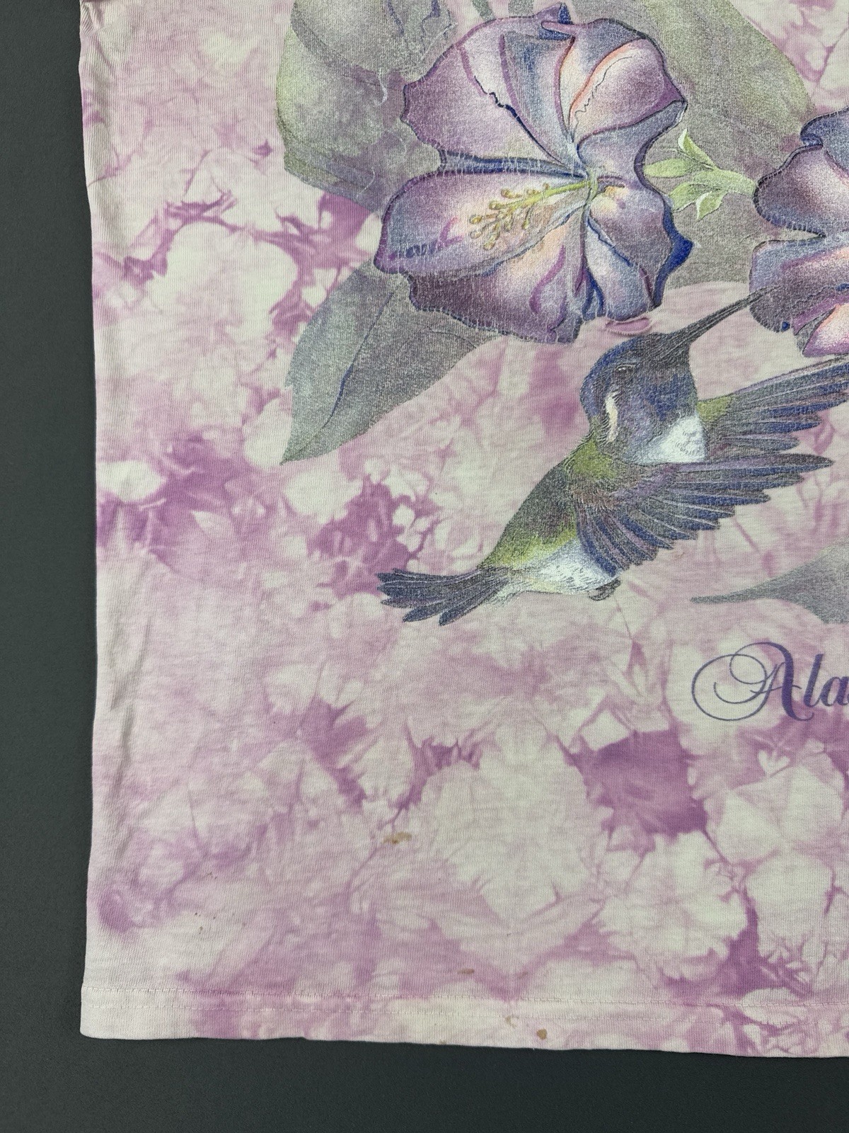 Vintage 90s Hummer Time Alaska Bird Flower Tie Dye Art Shirt XL Rare Promo Tee