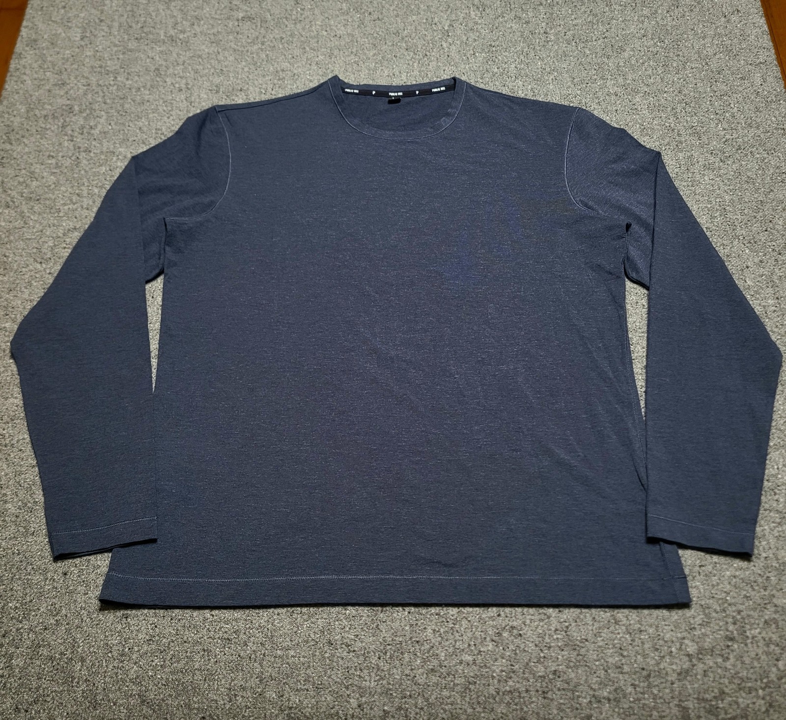 Public Rec Shirt Mens Large Heather Navy Go To Long Sleeve Performance Crewneck