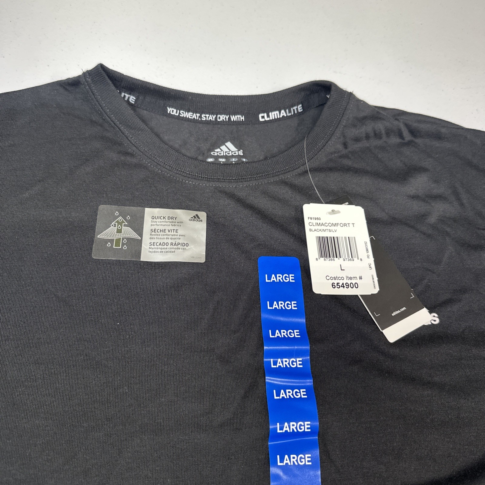Adidas ClimaLite Mens Black Short Sleeve Athletic T Shirt Size Large New Comfort