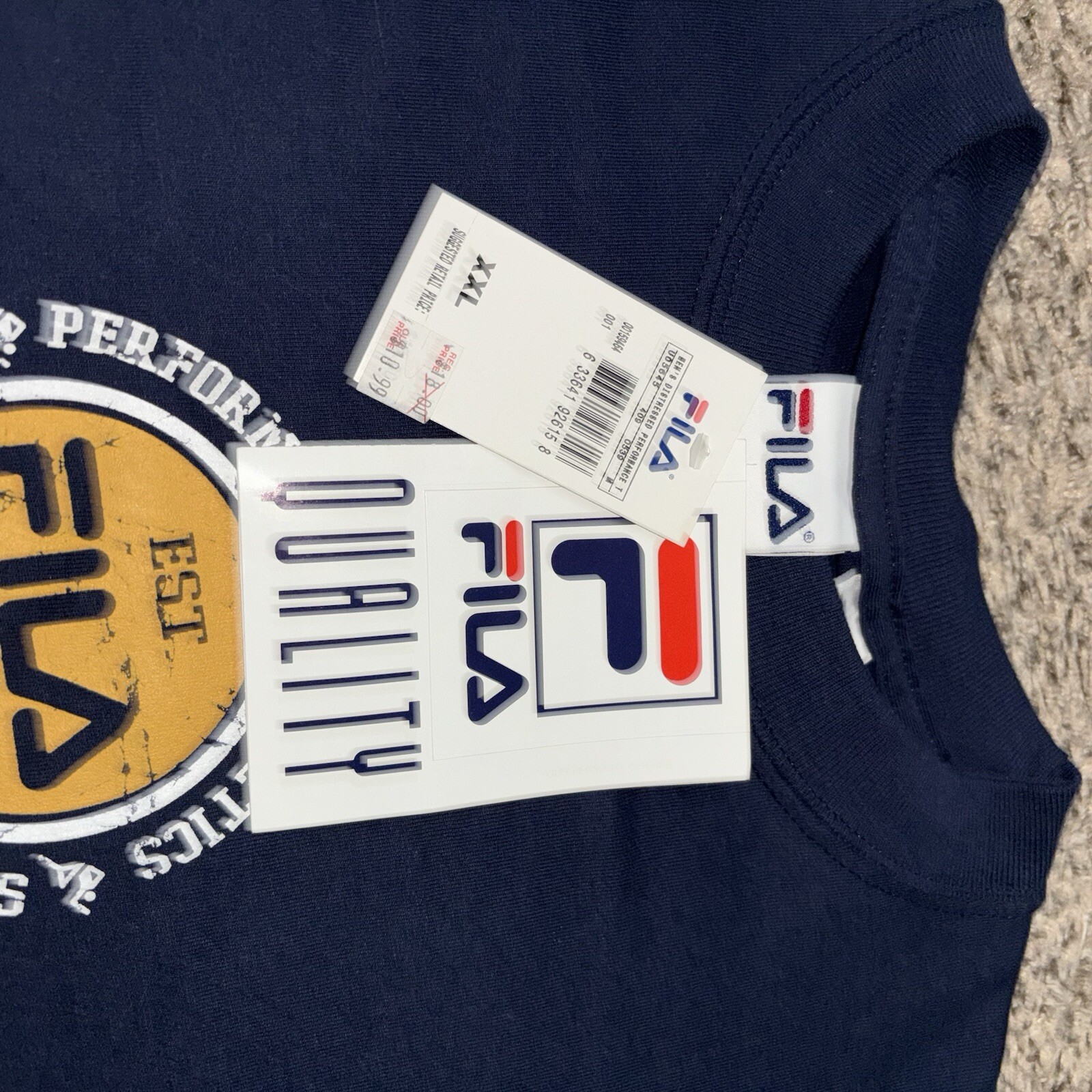 Vintage New With Tags 90s FILA Spellout Streetwear T-Shirt XXL Blue READ INFO