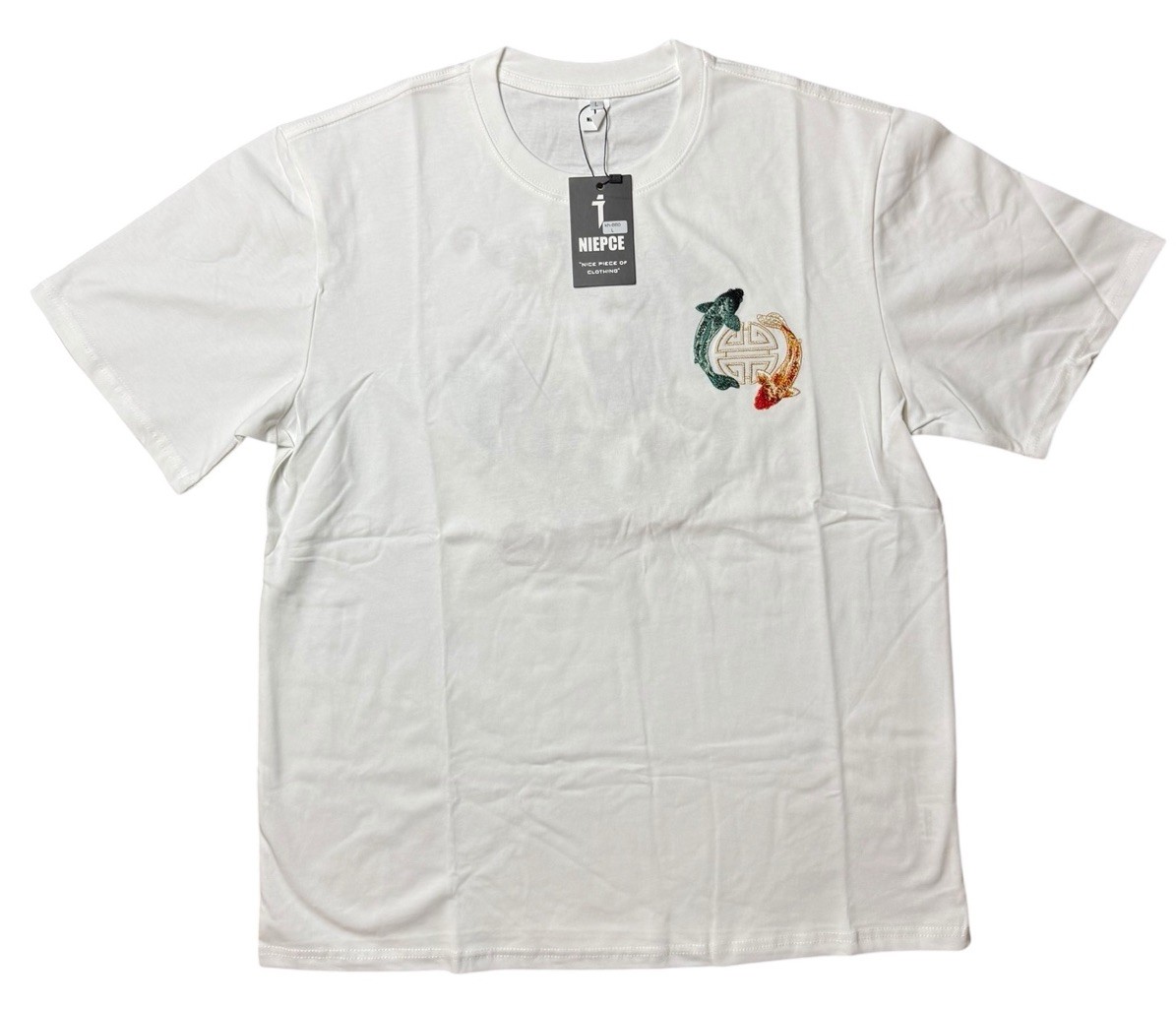 Niepce Lucky Twin Japanese Streetwear Embroidery T-shirt Koi Fish T-shirt Sz L