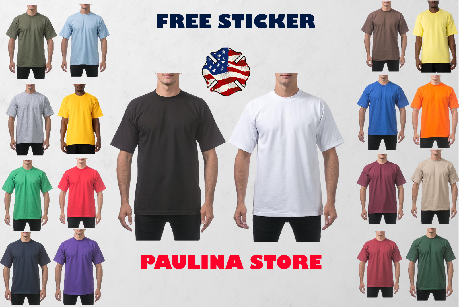 Pro Club Men&rsquo;s Heavyweight T-Shirt Crew Neck Plain Blank Short Sleeve Tee All Si