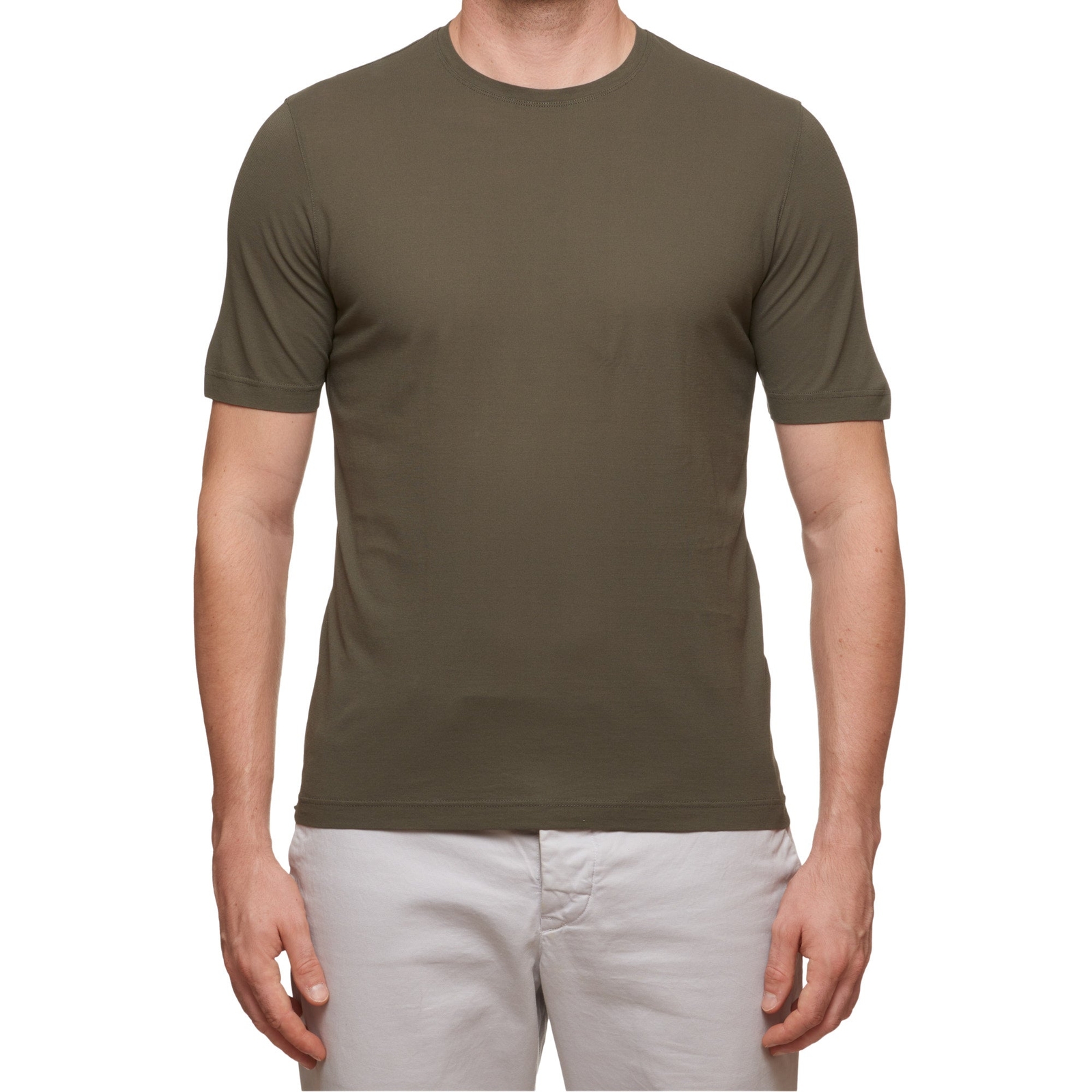 Kiton KIRED « Baciomc » Army Green Exclusive Crepe Cotton Short Sleeve T-Shirt Sli
