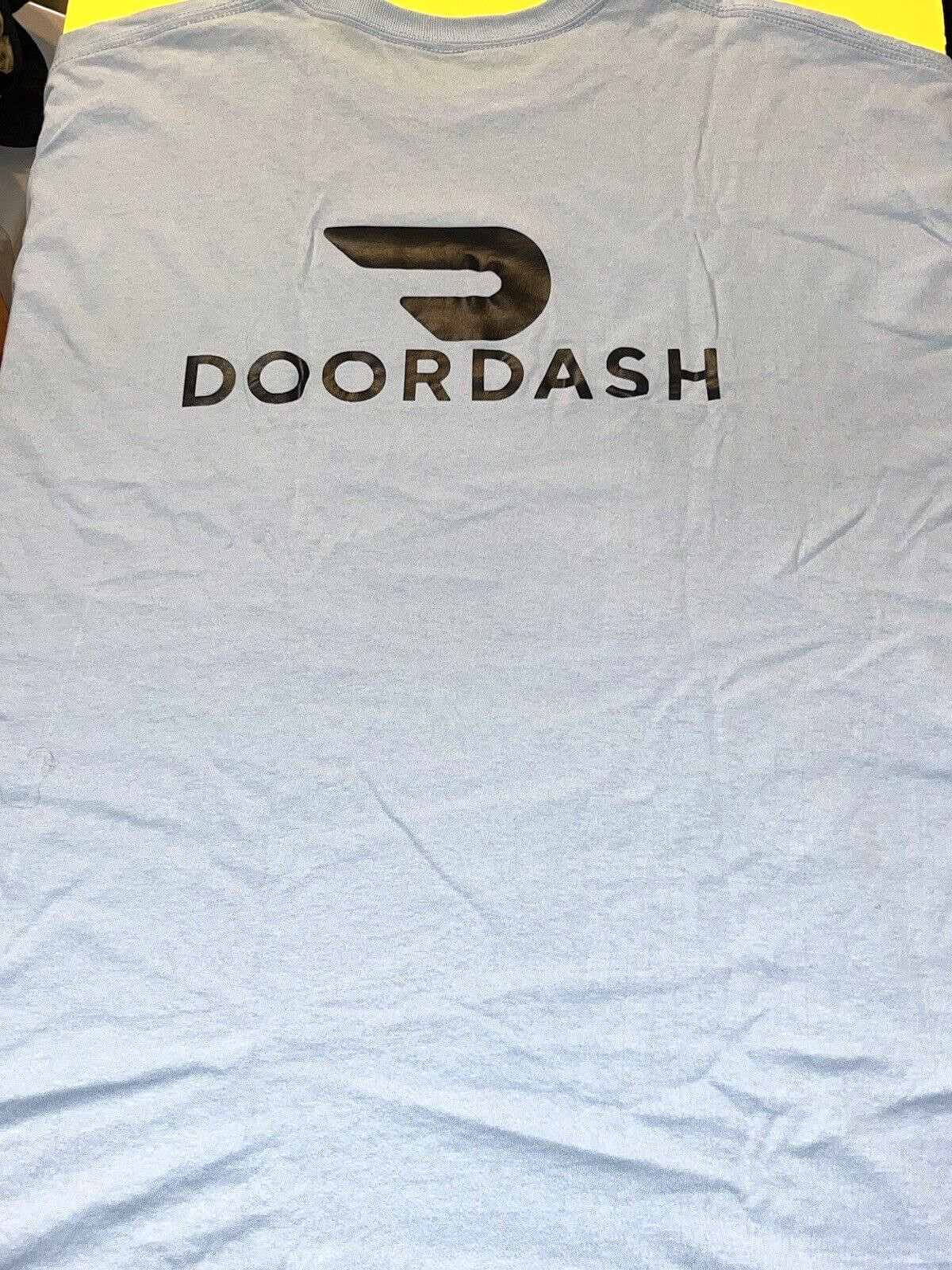 DoorDash Front & Back Food Delivery Driver SKY BLUE Short Sleeve 2XL Shirt *RARE