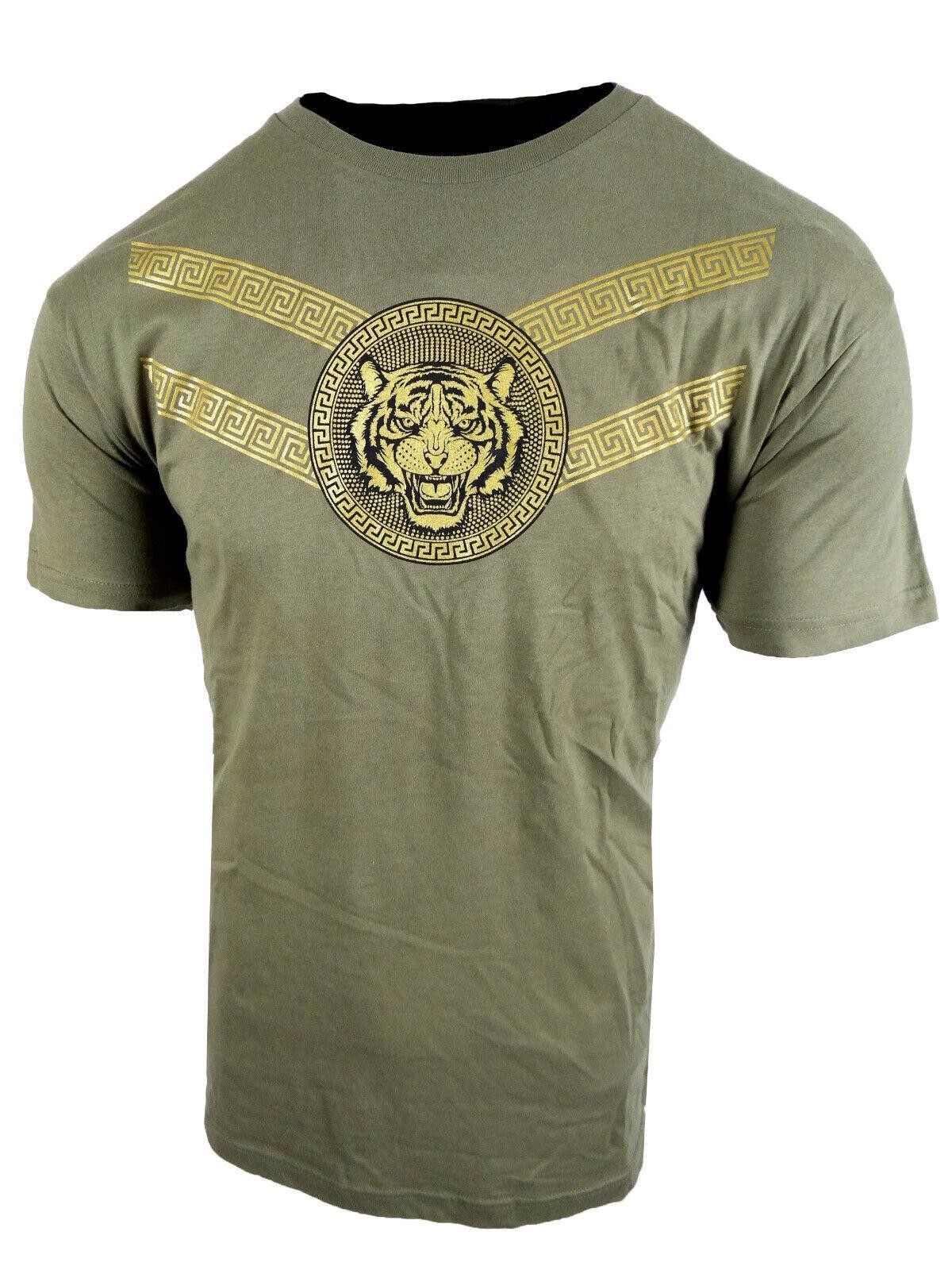 Mens T- Shirt Blue Black or Olive New Gold Luxury Stripe Prints Slim Fit