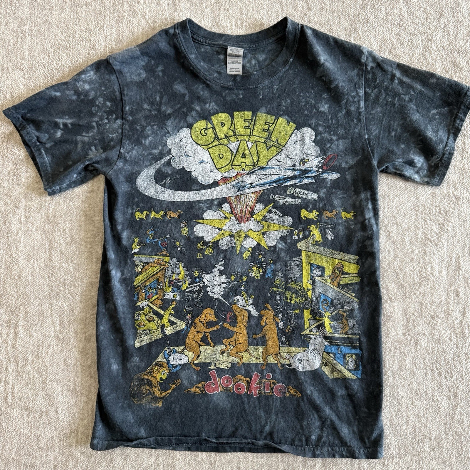 Green Day Dookie Tshirt Gray Tie Dye Unisex Small Y2K Punk Rock 90s