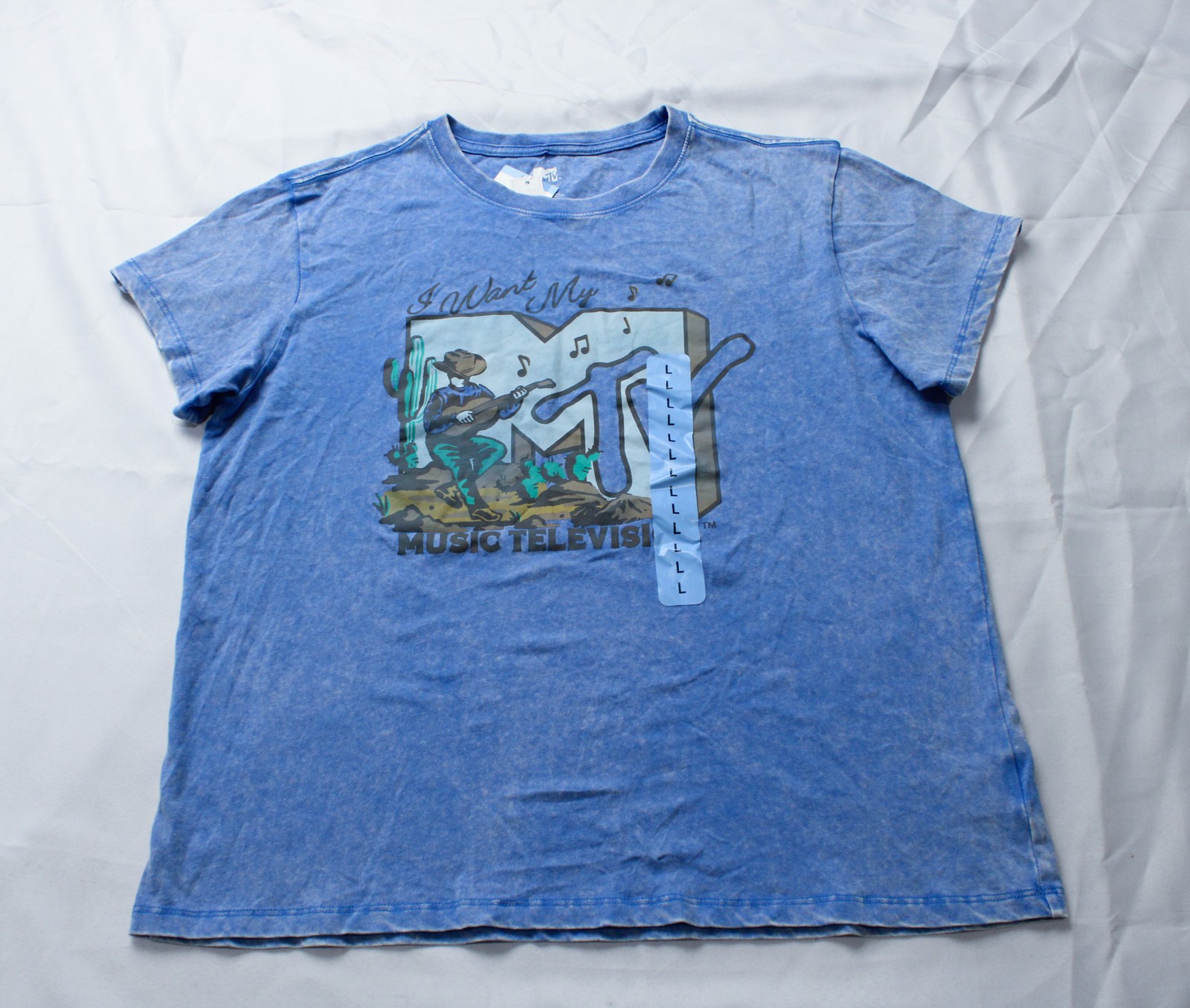 MTV Unisex Adult&rsquo;s Cowboy Short Sleeve Graphic T-Shirt EH6 Blue Large NWT