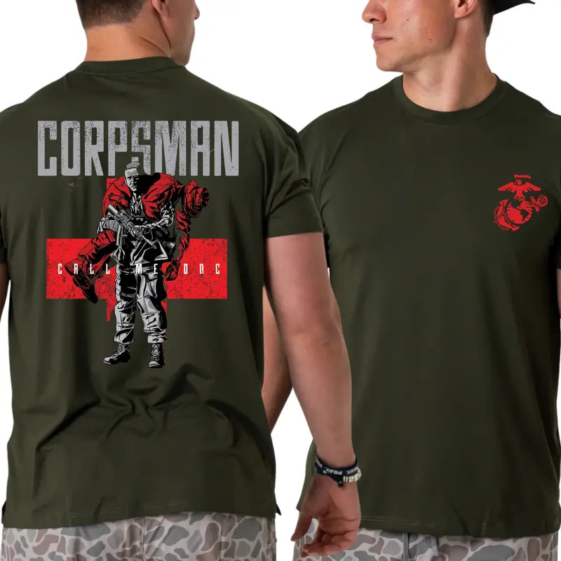 U.S. Navy Corpsman Call Me Doc T-Shirt, Combat Medic Carry Graphic 2 Sides