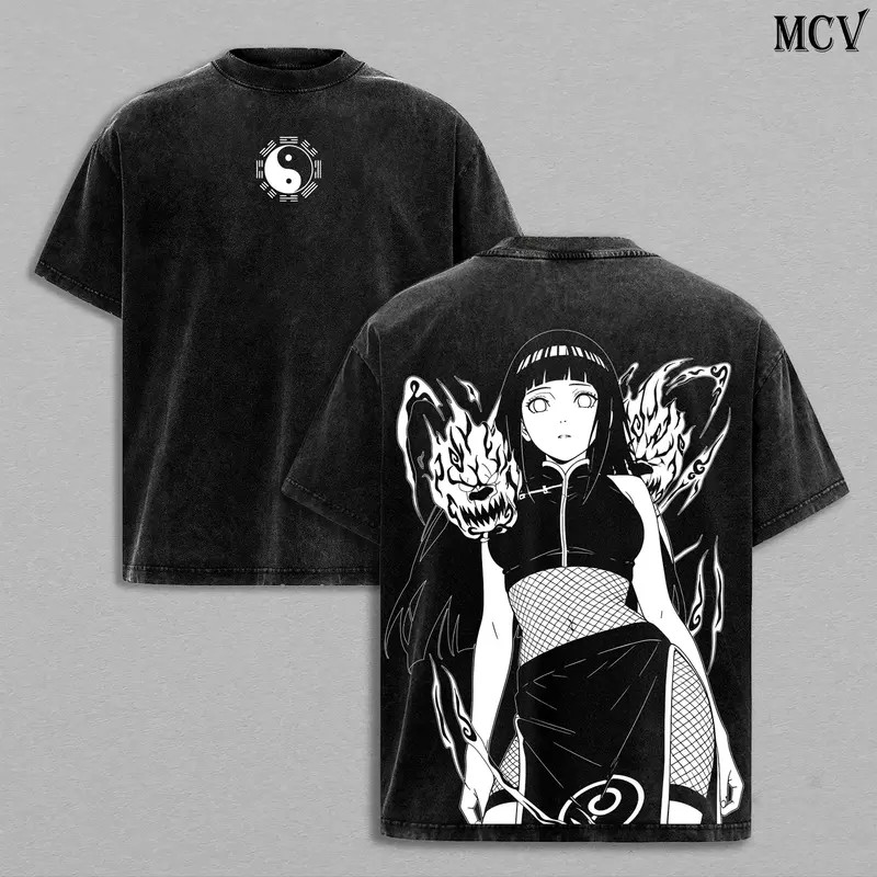 Hinata Hyuga Naruto Anime Double Print Vintage Cotton Unisex T-Shirt