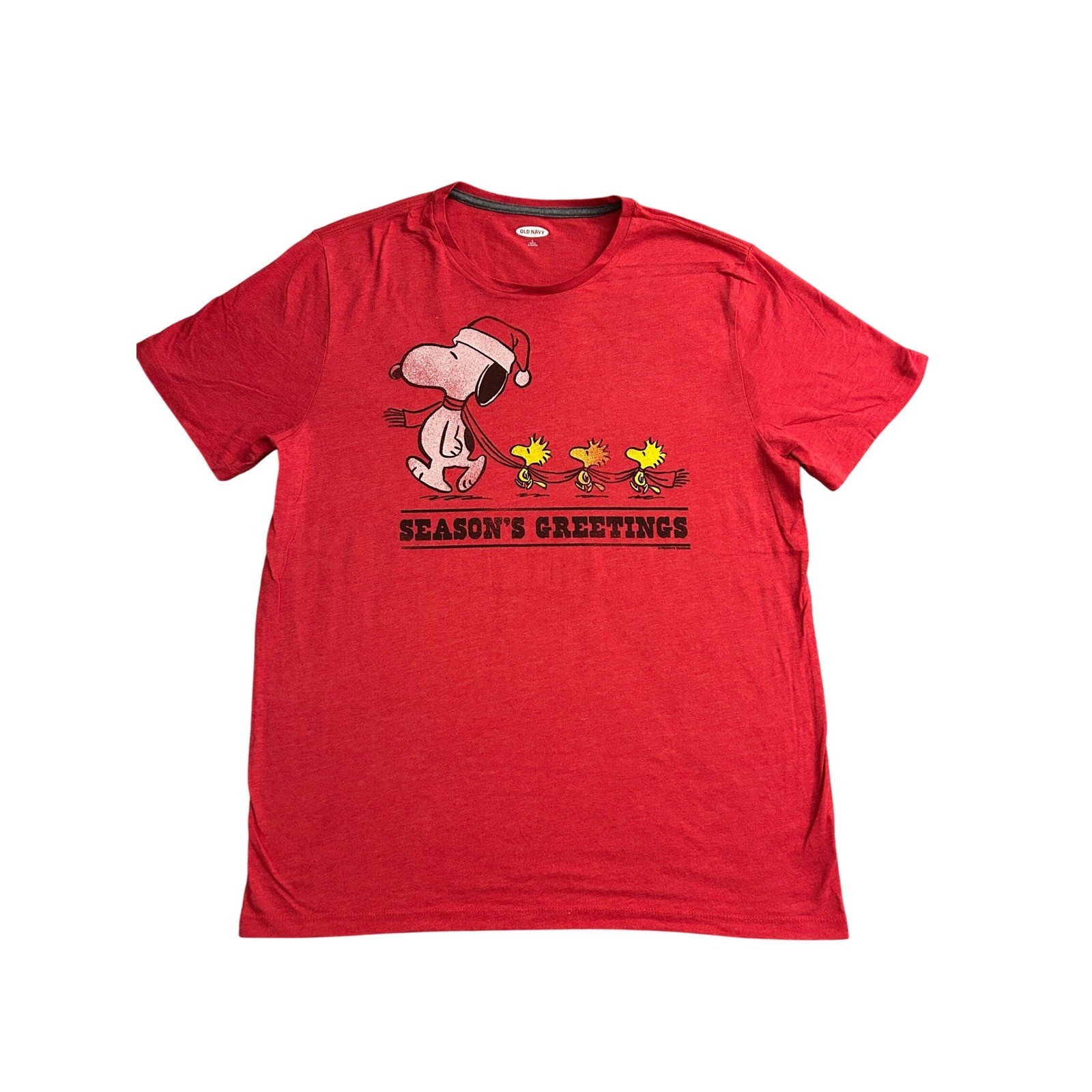 Old Navy Graphic Tee Mens Large Red Excellent Snoopy Peanuts Christmas Shirt