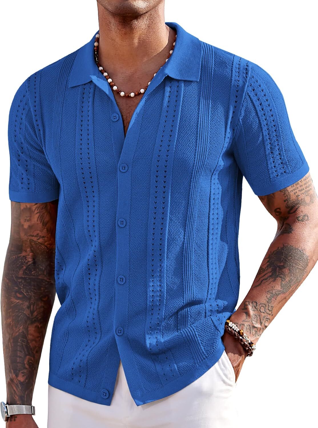 Men&rsquo;s Short Sleeve Button Down Polo Shirt – Knit Fabric Casual Summer Beach Tops