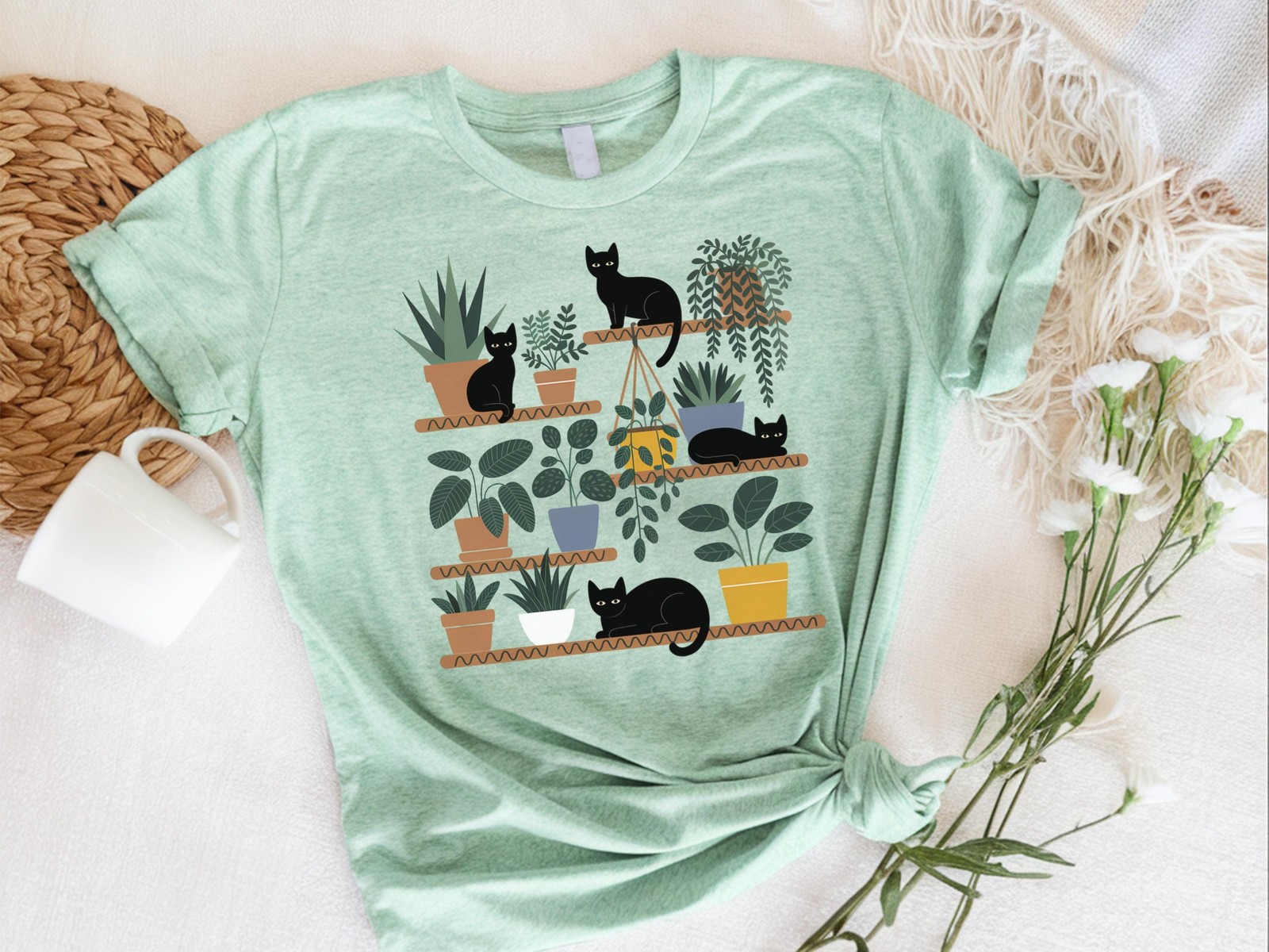Cats and Plants Shirt Cat Lover Gardener Gift Succulent Plant Lady Tee