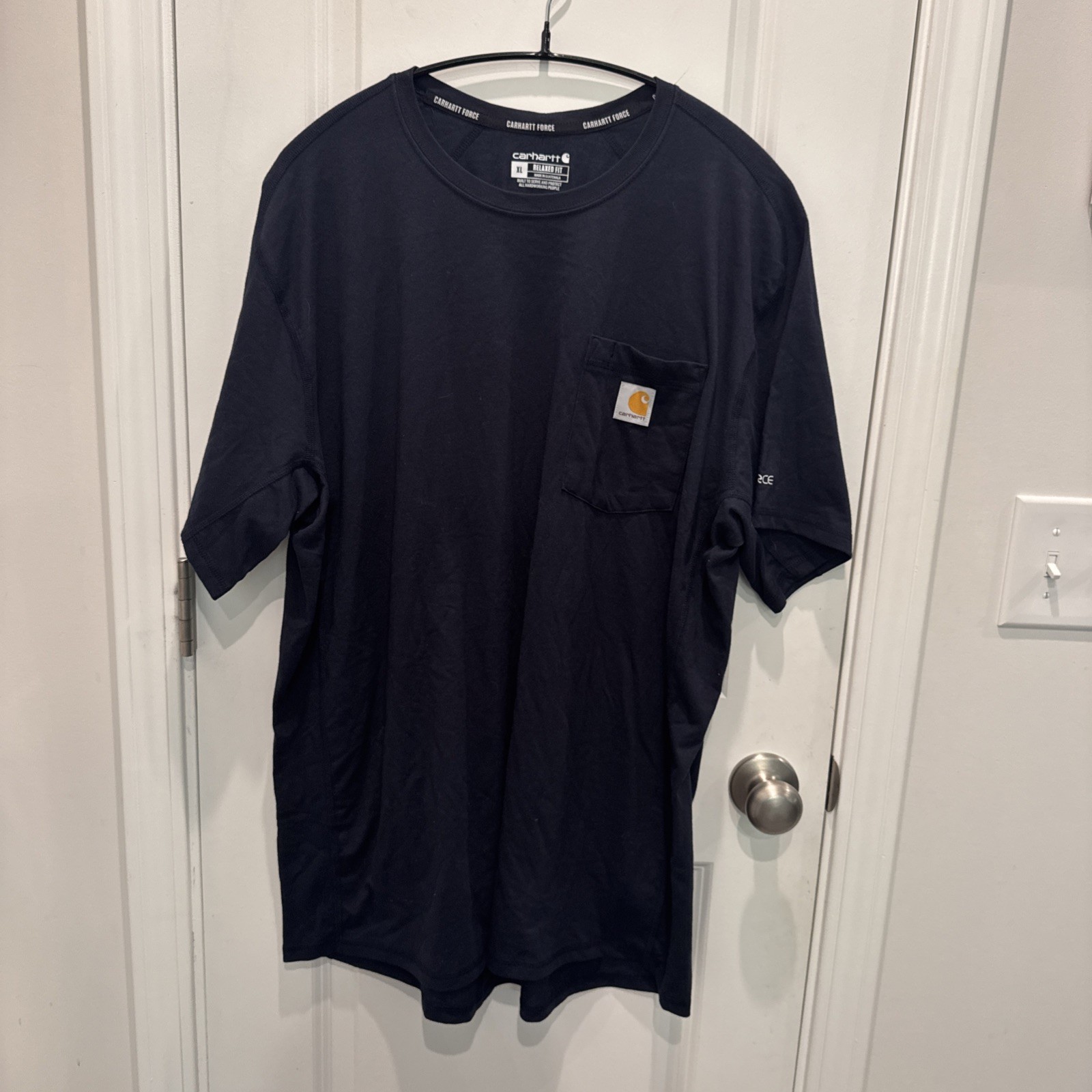 Carhartt Force Relaxed Fit Pocket T-Shirt XL Navy Blue Workwear Logo Tee