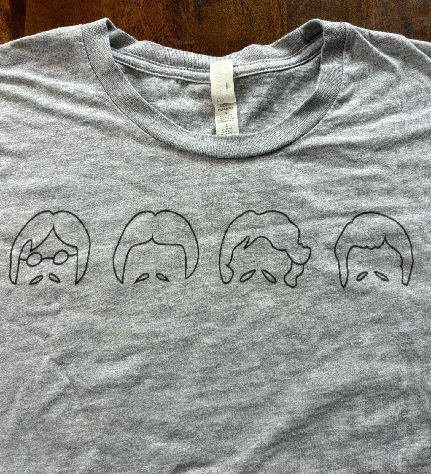 The Beatles Bella+Canvas Minimalist Line Art Short Sleeve Grey T-Shirt-Size L